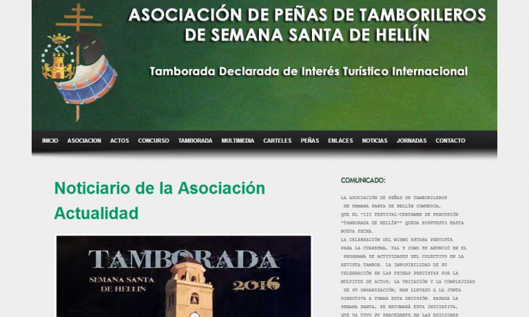 La página Web de la Asociación de Peñas de Tamborileros sin actualizar