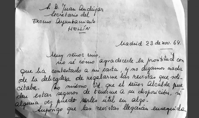 Carta de Carmen Martín Gaite,a Juan Andújar Balsalobre Archivo EFDH.