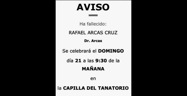 Fallecimiento en Barcelona del doctor Rafael Arcas Cruz
