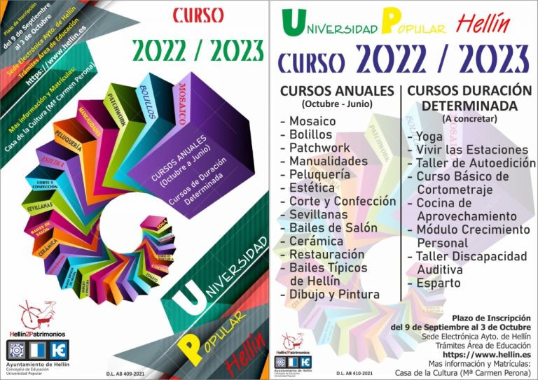 Abierta la inscripción para los cursos realizados a través de la Universidad Popular de Hellín