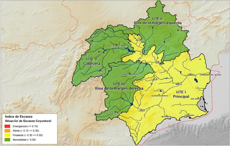 La cuenca del Segura continúa en prealerta pero se garantiza en consumo humano y regadío hasta el final del 2022