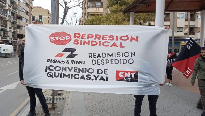 Sonora protesta de trabajadores de la CNT-AIT contra la empresa Ródenas y Rivera SA, por la despedida de un compañero
