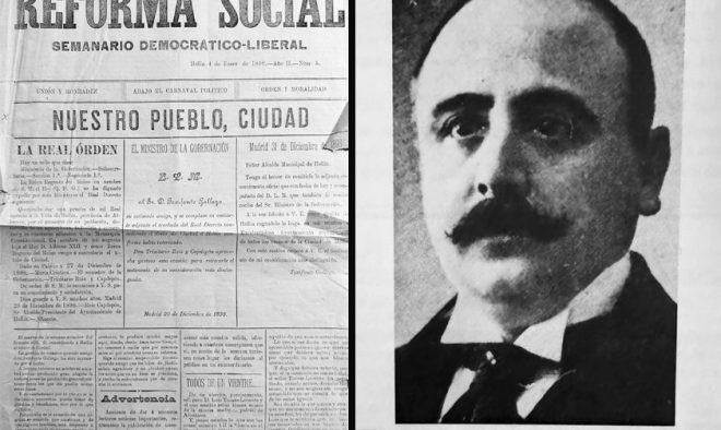 El semanario democrático liberal <em>Reforma social 1899</em> y Tesifonte Gallego. Archivo EFDH.